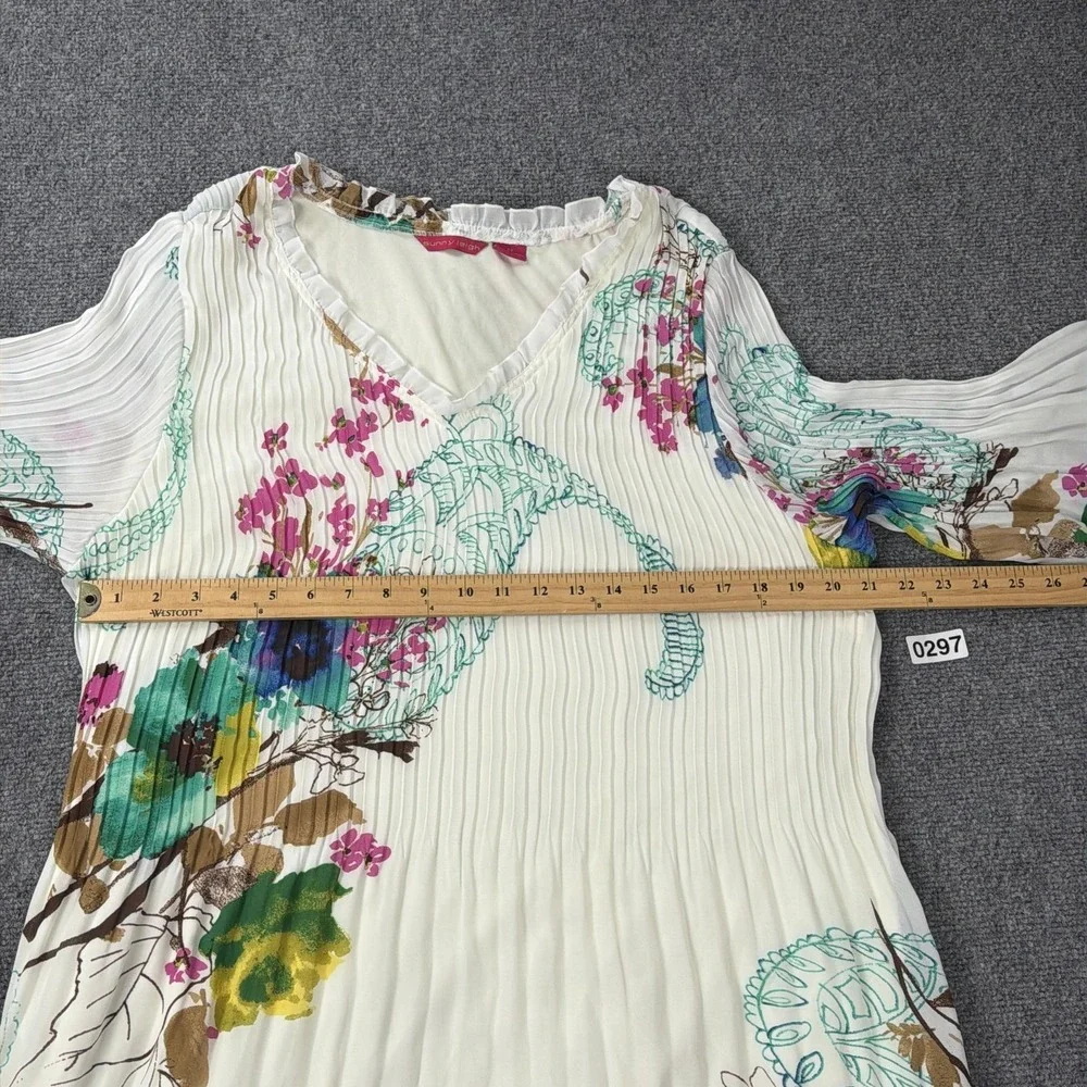 Sunny Leigh Midi Dress Womens 3X White Floral Pleated Bell Sleeve Boho Flowy - Picture 4 of 9